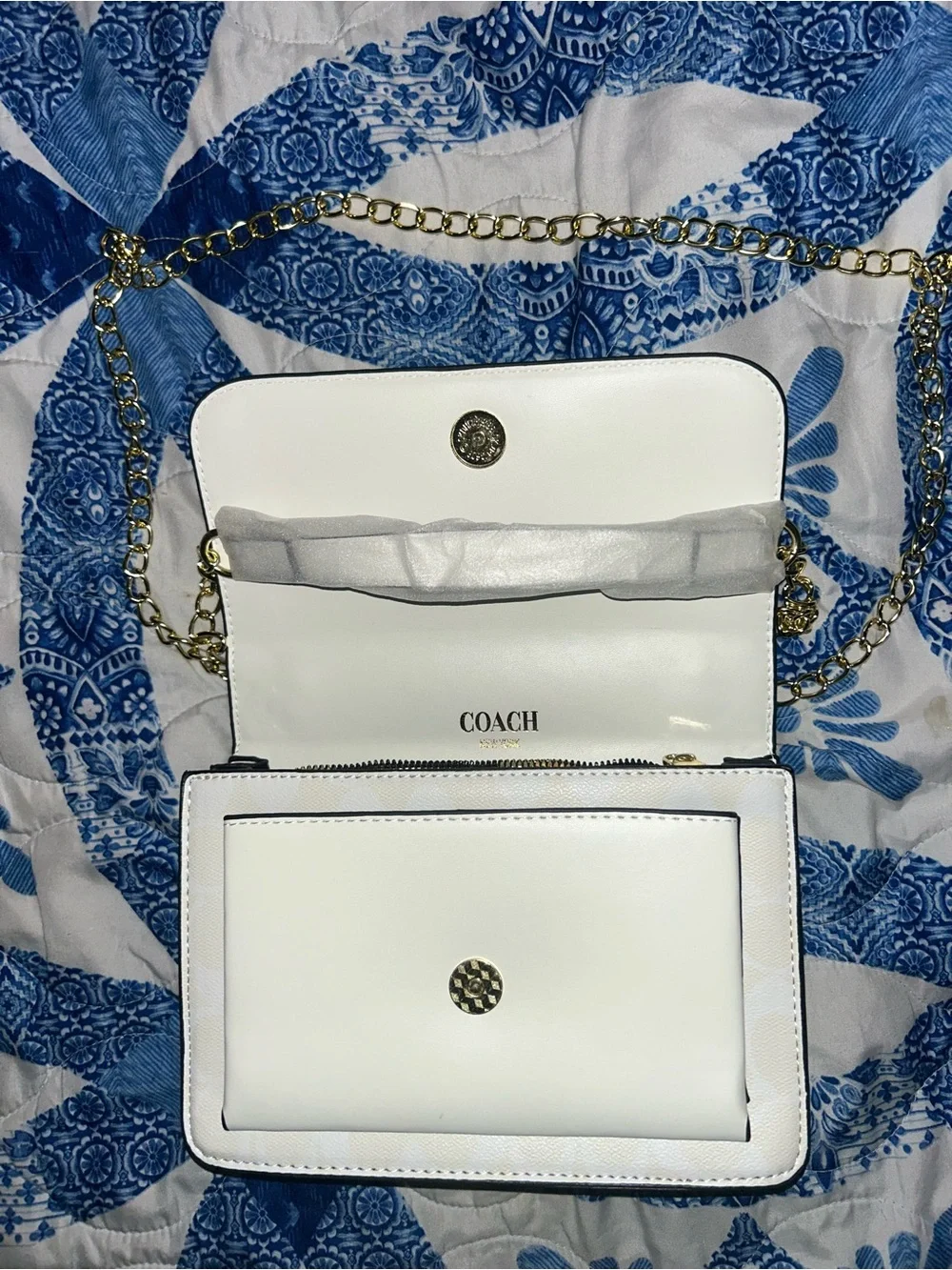 Coach White Klarna Signature Crossbody Wallet with Gold Logo
